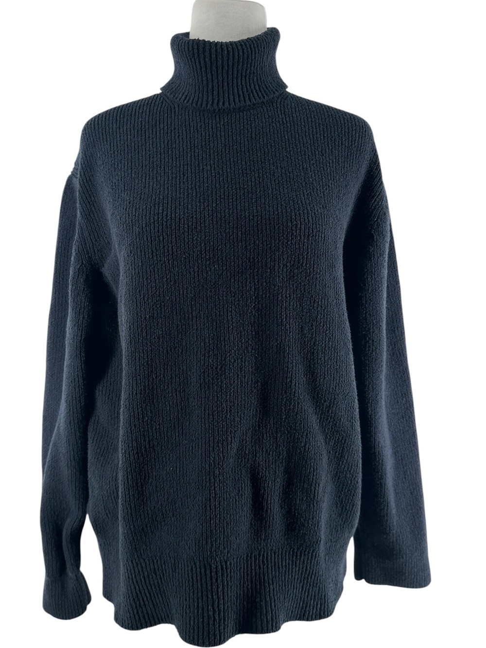 Cos ribbed turtleneck sweater navy blue relaxed chunky luxury minimalist sz M